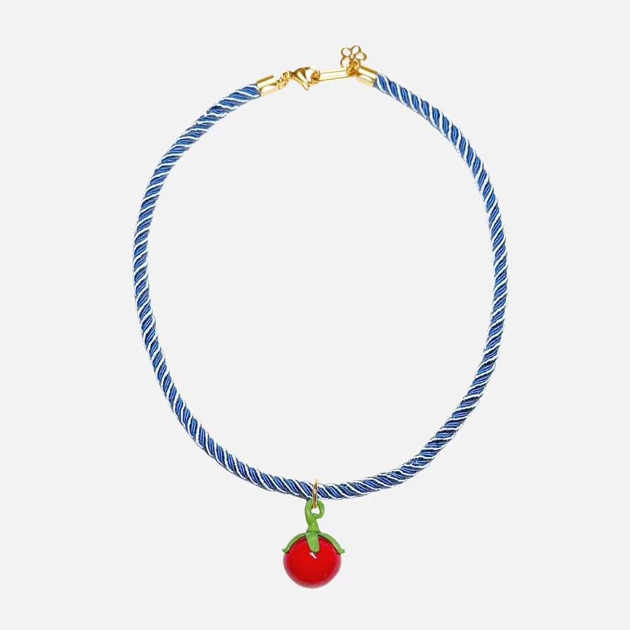 NOTTE Light Blue Veggie Necklace - Tomato Charm Pendant for Women, Stylish Vegan Jewelry Gift