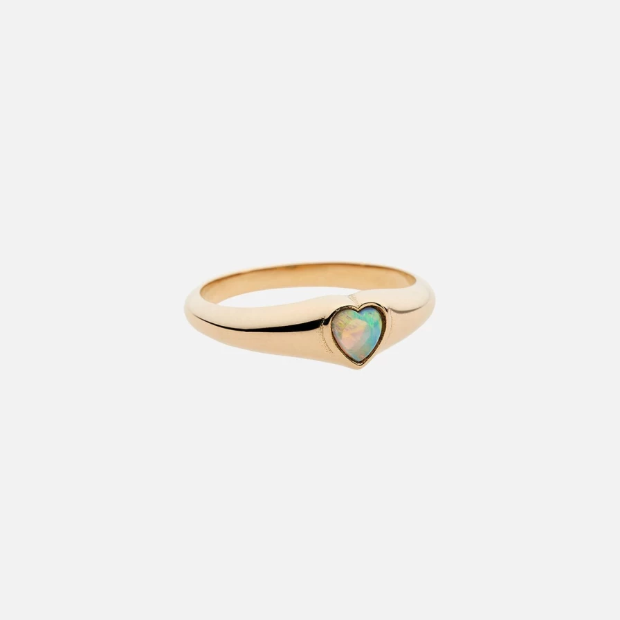 Talon Jewelry Opal Heart Signet Ring - Sterling Silver Handcrafted Gemstone Ring for Women
