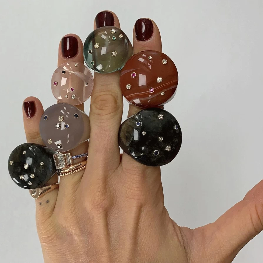 Bleecker & Prince Carnelian Sky Bubble Ring - Mini Gemstone Stackable Ring for Women